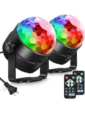 2-Pack Sound Activated Disco Ball Party Lights with Remote Control & Strobe